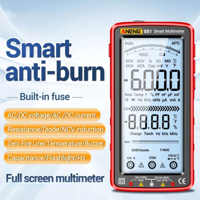 Counts Digital Multimeter Smart Anti-burn Rechargeable Meter NCV Tester New 2