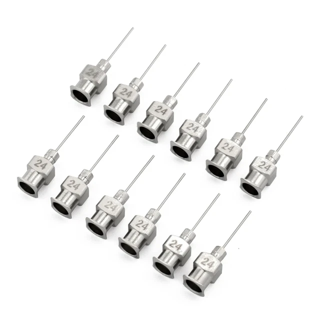 12pcs Stainless Steel Syringe Glue Dispenser 0.56mm OD 24G Precision Applicator
