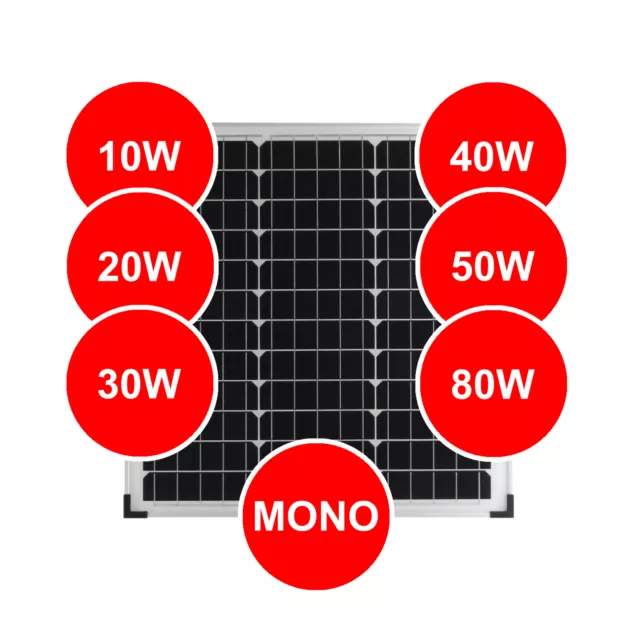 Solarmodul Solarpanel Solarzelle 10 20 30 40 50 80 Watt Mono Photovoltaik 12V