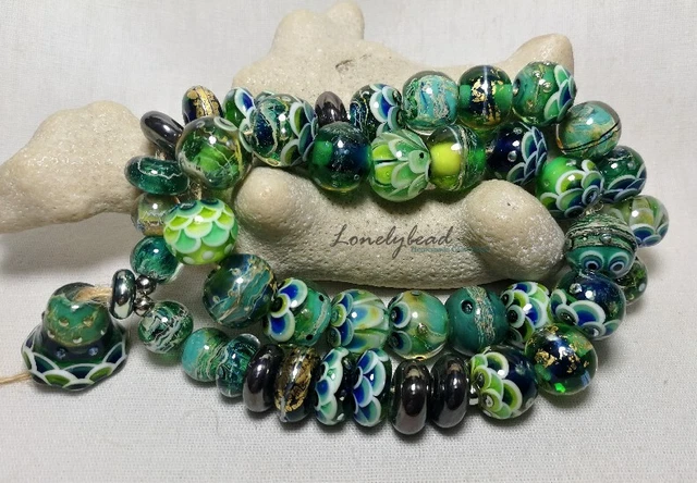 LONELYBEAD - Chet handmade 47 lampwork art glass bead SRA -  SECRET GARDEN - set