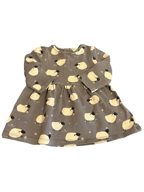 John Lewis Baby Girl - Long Sleeves Grey Dress - Sheep Pattern - 0 - 3 months