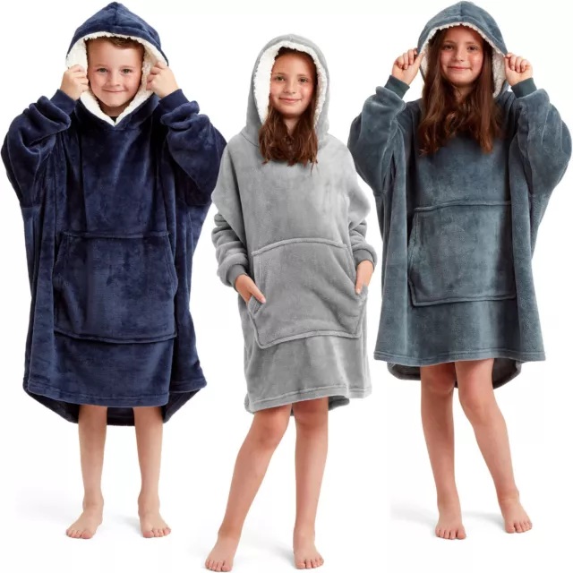 Snuggaroo Boys Girls Kids Soft Fleece Oversized Hooded Wearable Blanket 6-14 Yrs