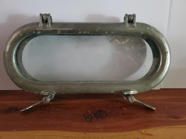 PAIR OF Vintage Chromed Brass OVAL Portholes--15” by 6 1/2".