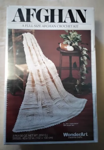 Vintage WonderArt No. 2416 "Candlewick" A Full Size Afghan Crochet Kit