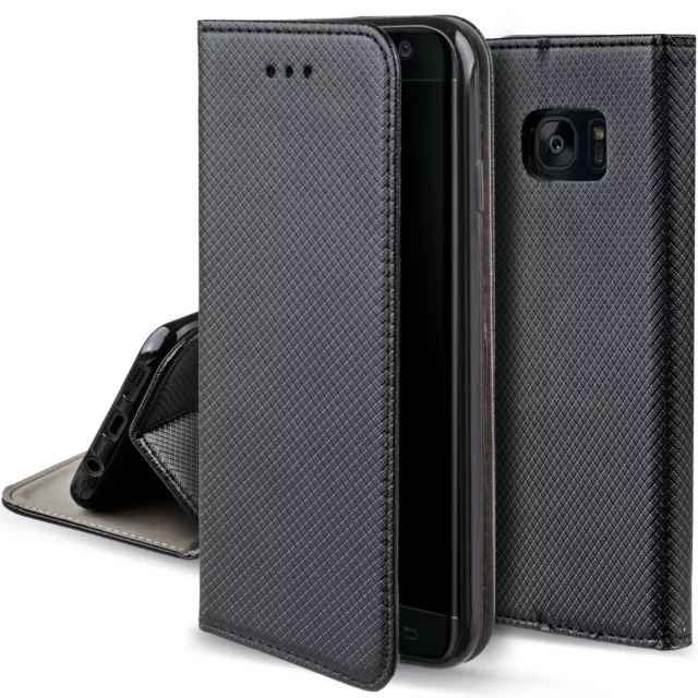 Custodia Libro Per Samsung Galaxy S7 Edge - Cover Smart Magnet Case Nero