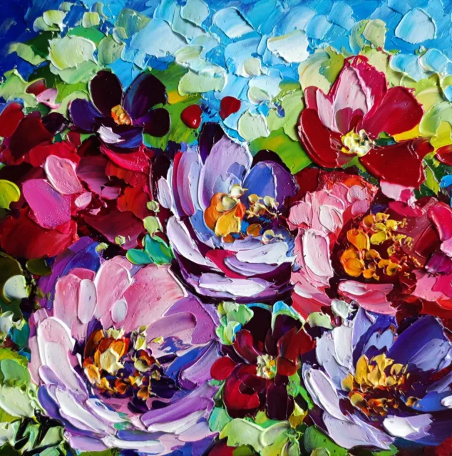 original oil painting Rose Peony abstract flowers artwork Floral impasto art