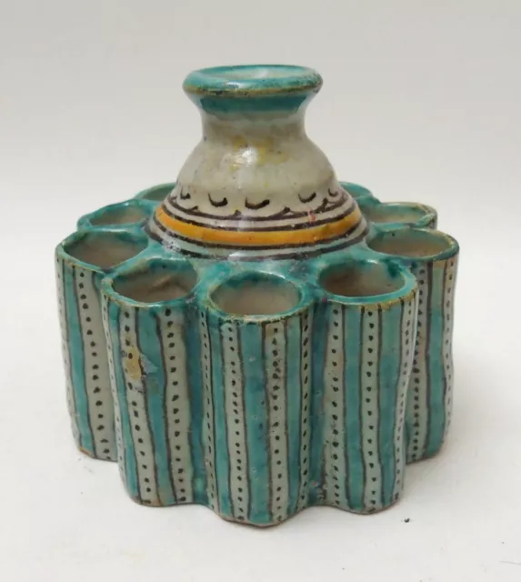 Fes Moroccan polychrome pottery illuminator inkwell