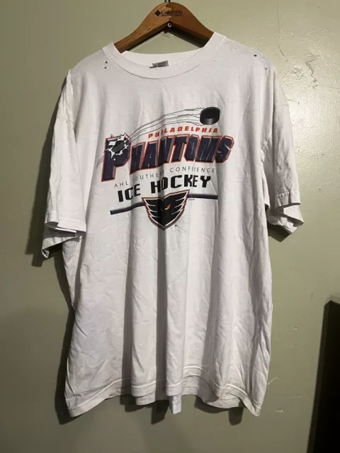 Vintage 90’s Logo 7 Philadelphia Phantoms Hockey T-Shirt Gray Adult Size XXL AHL