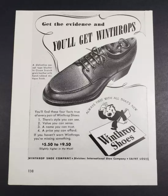 1942 Print Ad Winthrop Mens Shoes Guam Scotch Grain Leather