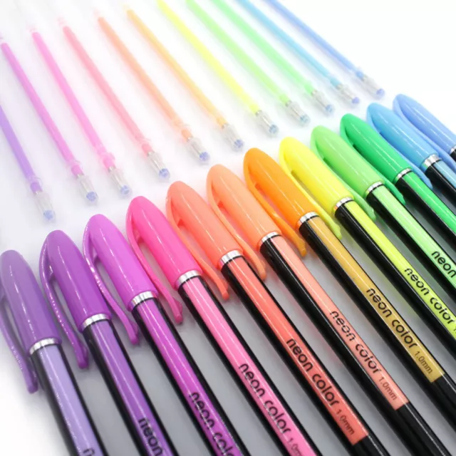 18 Pack Gel Pens Set 3 x 6pk Neon Glitter Metallic For Adult Colouring Book  Kids