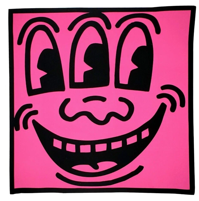 Keith Haring Untitled 1981 Rosa Smiley Cara Pop Art Estampado Nueva York Grafiti