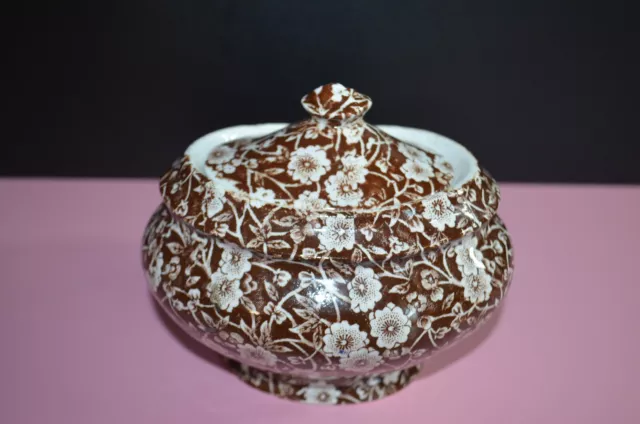 Vintage Mid-Century Crownford China Staffordshire Calico Brown Oval Sugar Bowl