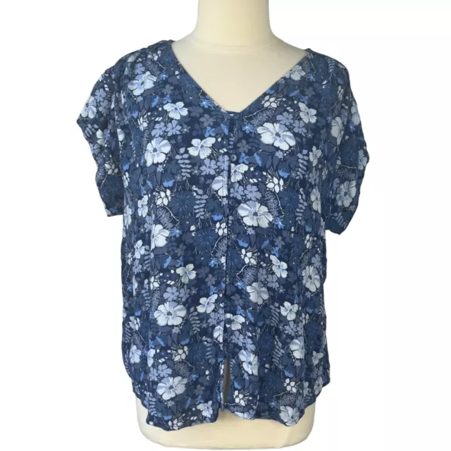 Liz Claiborne Womens Shirt Blue Floral Button Front Size XL