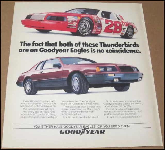 1986 Ford Thunderbird Race Car Goodyear Eagle Tire Print Ad Advertisement Eagles