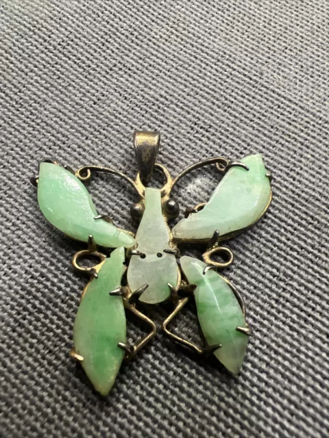 Green Natural A Jade Jadeite Carved butterfly Pendant