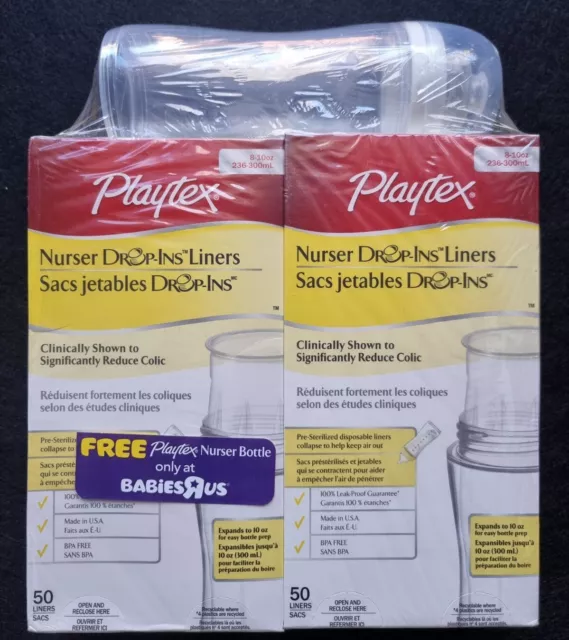 PLAYTEX NURSER DROP Insert Liners for Nurser Bottles 8-10 oz 100