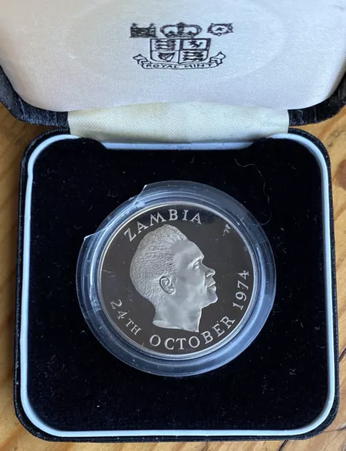 Rare 1974 ZAMBIA Pres. Kaunda 1 Kwacha Tenth Independence Anniversary Proof Coin