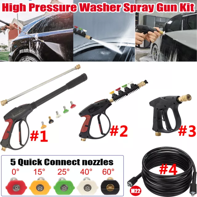 4000PSI High Pressure Washer Gun Car Wash Spray Jet Lance 5 Nozzle + 5M Hose Kit