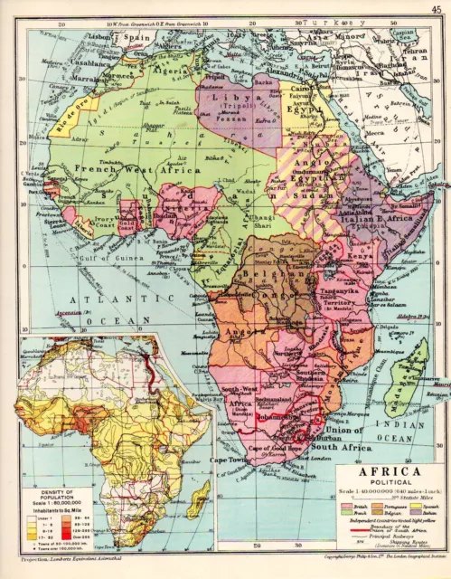1924 Map Africa Political Inset Density Of Population Sandhurst Atlas