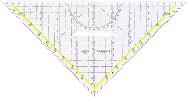 Aristo TZ-Dreieck (Geodreieck 1648/2 aus Plexiglas mit Griff und Tuschenopp ...