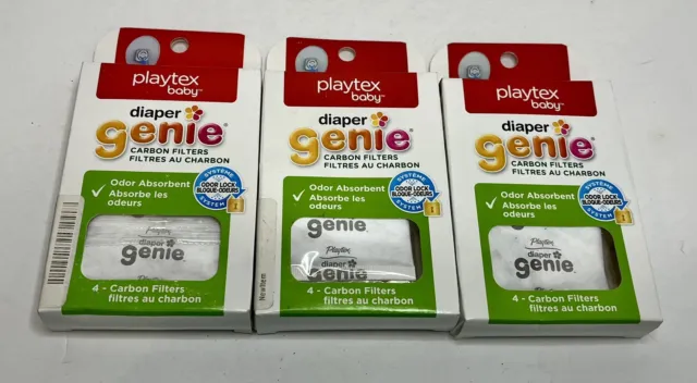 Lot of 3 Diaper Genie Playtex Carbon Filter Refill 4 Filters Per Box = 12 Total