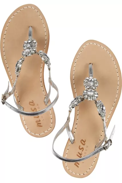 MUSA Swarovski Crystal Embellished Silver Flat Sandals EU 41 / US 11 / UK 8 EUC 2