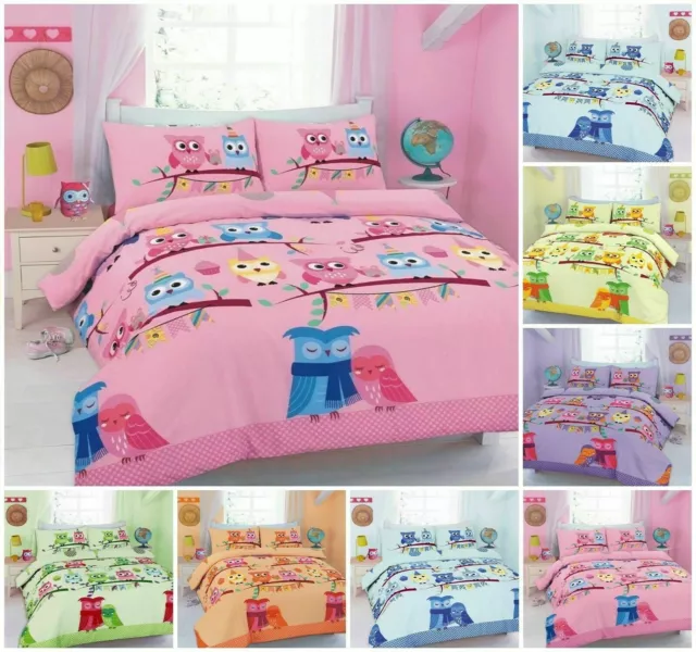 Luxurious CUTE OWLS BIRD Style Kids Duvet Cover Sets Reversible Bedding Set