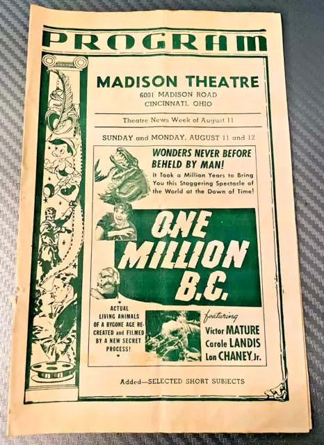 Madison Theater Cincinnati Ohio OH Original 1940 Movie Folding Paper Program