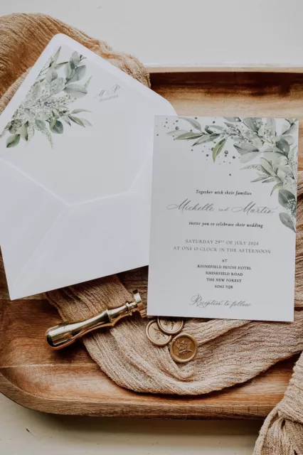 Personalised Wedding Invitations Day/Evening FREE Envelopes Sage Green Floral