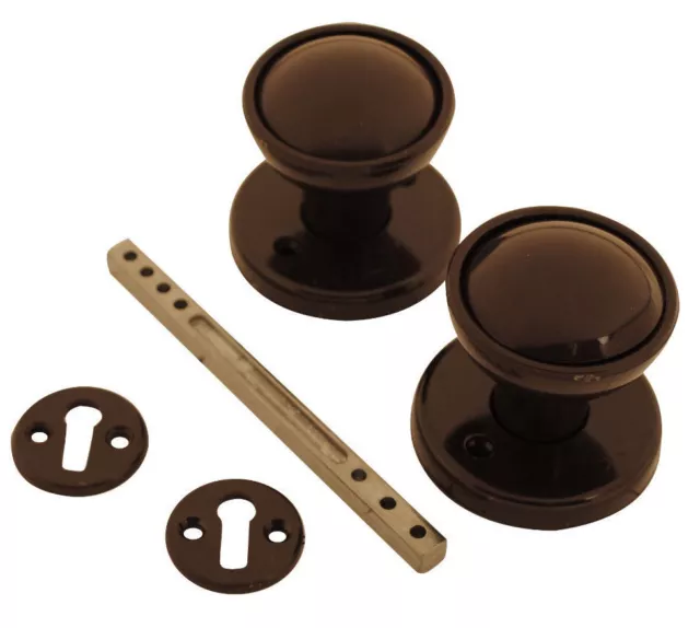 Plastic Rim / Mortice Door Knob Set Brown, Black or White For Shed Gate Doors