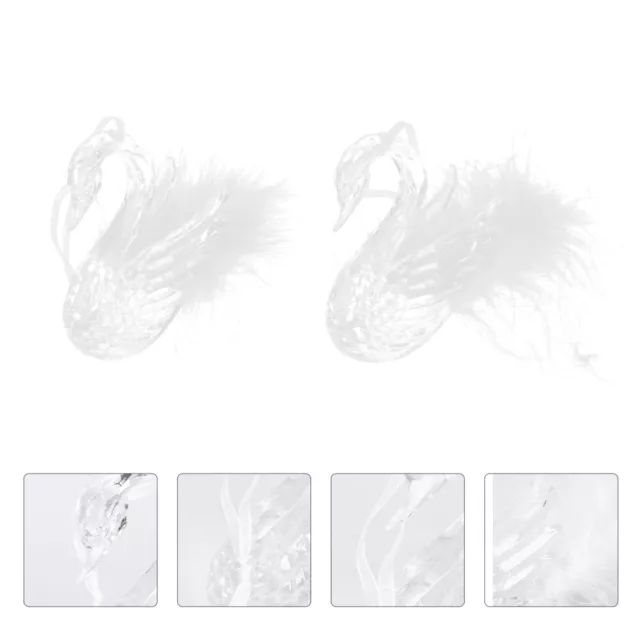 2 White Crystal Swan Ornaments for Xmas/Wedding/Holiday Decor
