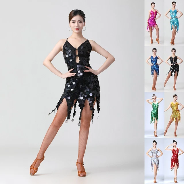 Robe latine paillettes glands - parfaite pour les spectacles de danse et les soi