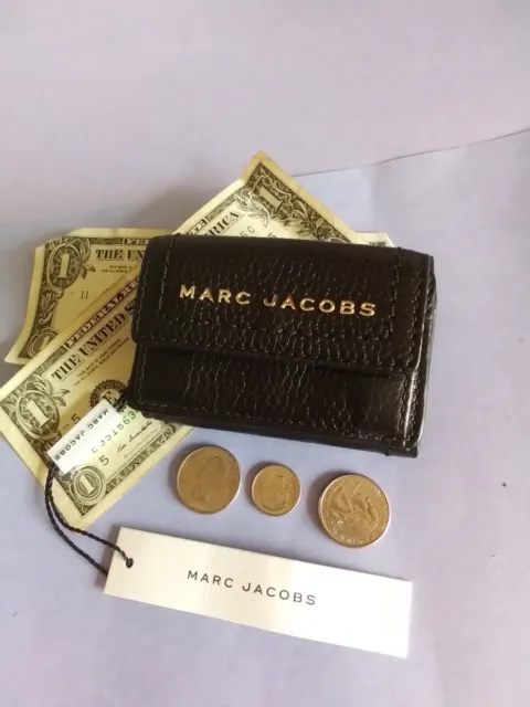 Marc Jacobs Black Leather Mini Trifold Wallet Billfold, Cash Coins Cards.....nwt