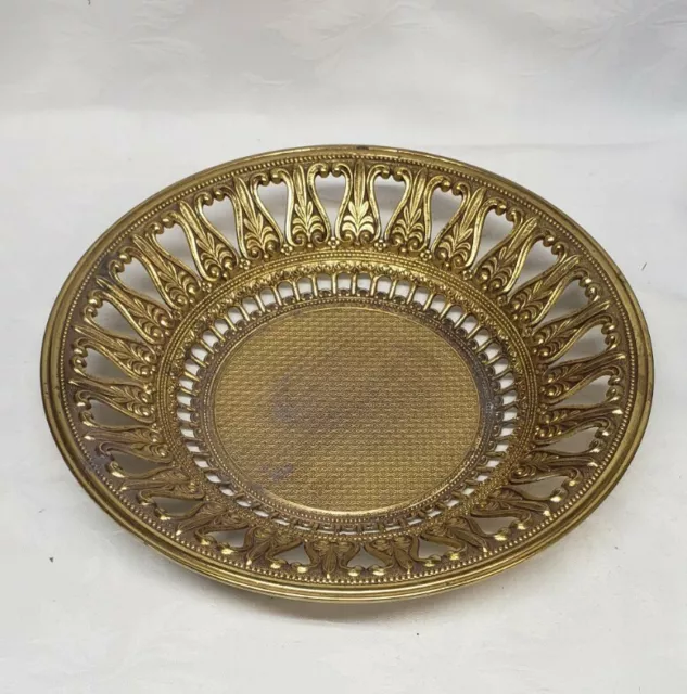 Vintage Antique BREV Italy Brass Beautiful Decorated Ornate Fruit Bowl-Tray 11"