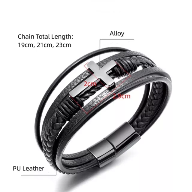 Fashion Men's Cross Multi Layer Leather Bracelet Bangle Classic Gift Jewelry 3