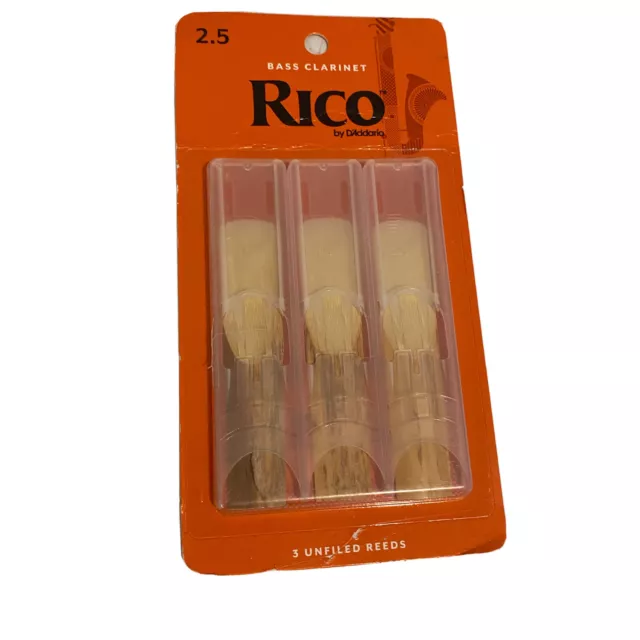 D’Addario Woodwinds Bass Clarinet Reeds, Strength 2.5, 3-pack Rico