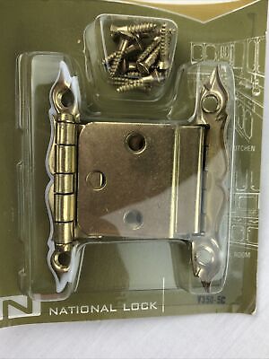 6 Vintage National Lock Company Cabinet Hinges V350-5C Gold Tone White NOS 3