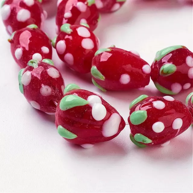 Handmade Lampwork Glass Strawberry Beads 15 x 11mm Pack of 10 – Red