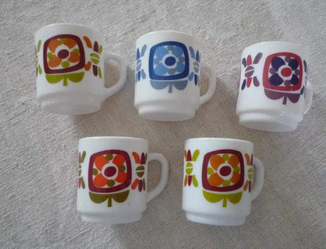 5 tasses mug café mobil petit modèle 4 couleurs dont une bleue rare