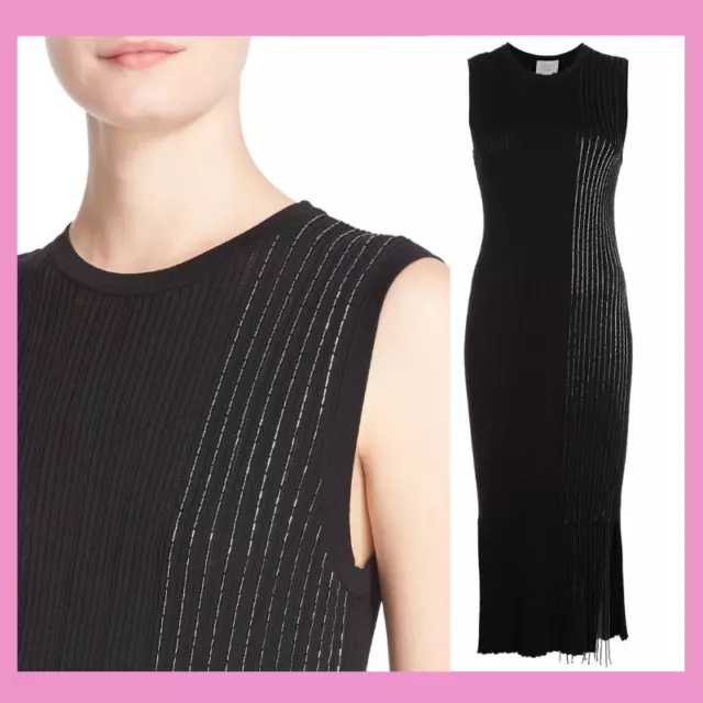 NWT $595 GREY JASON WU Beaded Knit Midi Dress in Black [SZ Small ] #F342 2