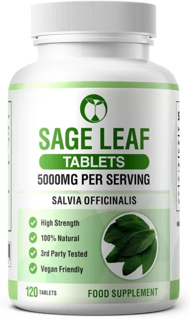 Sage Leaf Tablets for Menopause Support 5000mg Servings 120 High Strength Tablet