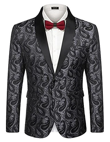COOFANDY Mens Floral Tuxedo Jacket Paisley Shawl Lapel Suit Blazer Jacket New