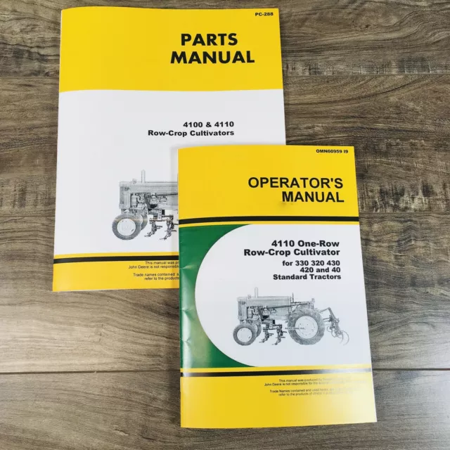 Parts Operators Manual Set For John Deere 4110 One-Row Row-Crop Cultivator Book