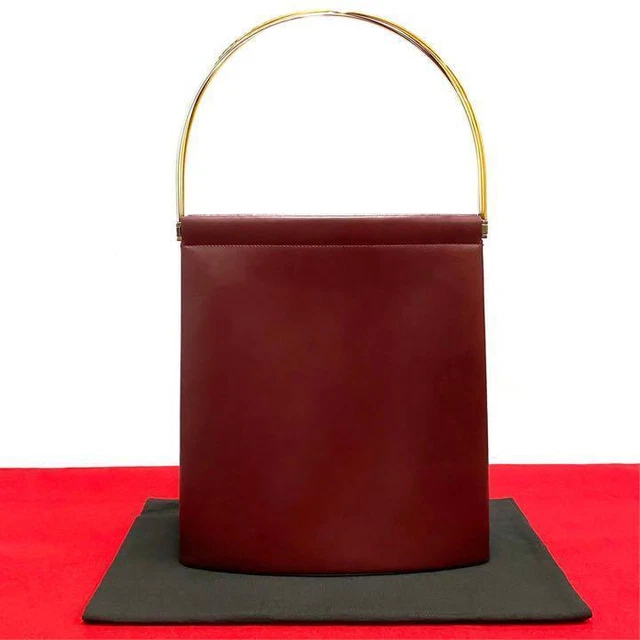 Must de Cartier Logos Trinity Handbag Bordeaux Leather Metal Handle Red used