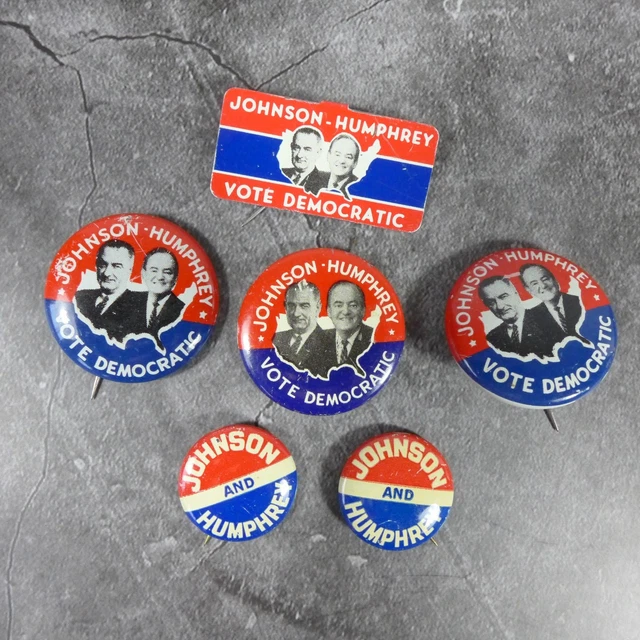 Lotto Di 6 Vintage 1964 Johnson Humphrey Democratica Politica Campaign Bottoni