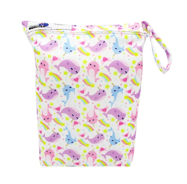 REUSABLE MULTIUSE WET BAG FOR CLOTH NAPPY/DIAPER SWIMMERS Rainbow Whales