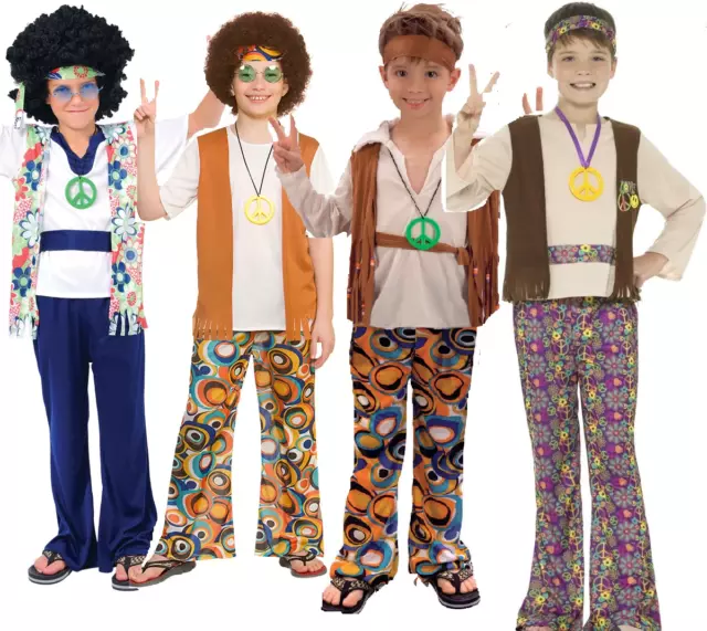 HIPPIE CHILD COSTUME 60s 70s Boys Hippy Fancy Dress Outfit Kids Summer Party 11.49 PicClick UK