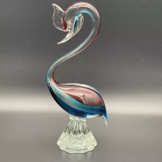 Vintage Murano Like Red Blue Swan Kingfisher Bird Midcentury Modern Figurine