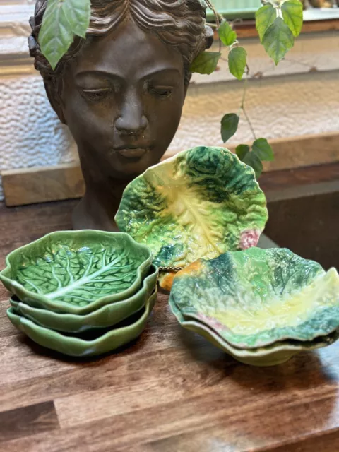 Vintage Majolica Cabbage Leaf Lettuce Leaf Dishes Lot Of 6 MCM Italy Portugal
