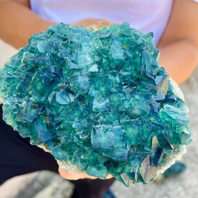 3.2lb Natural Green Cube Fluorite Mineral quartz Crystal cluster Specimen